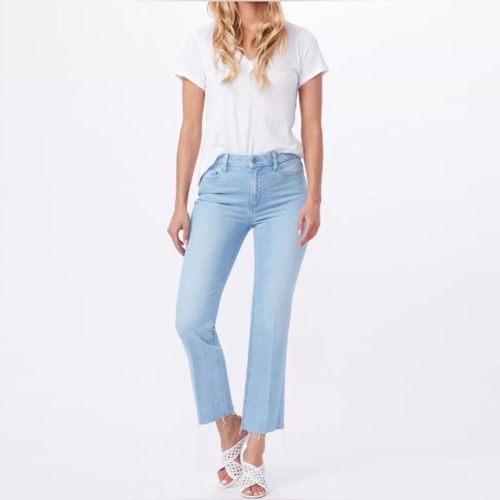 NWT New PAIGE Colette High Rise Light Blue Cropped Flare Stretch Jeans